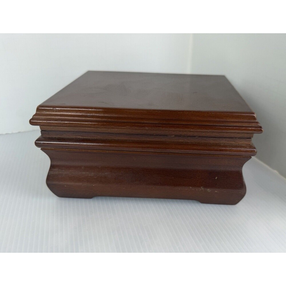 Vintage Wooden Jewelry Box 2 Tier Removable Tray Ring Storage Velvet Lined 7” - Picture 2 of 15